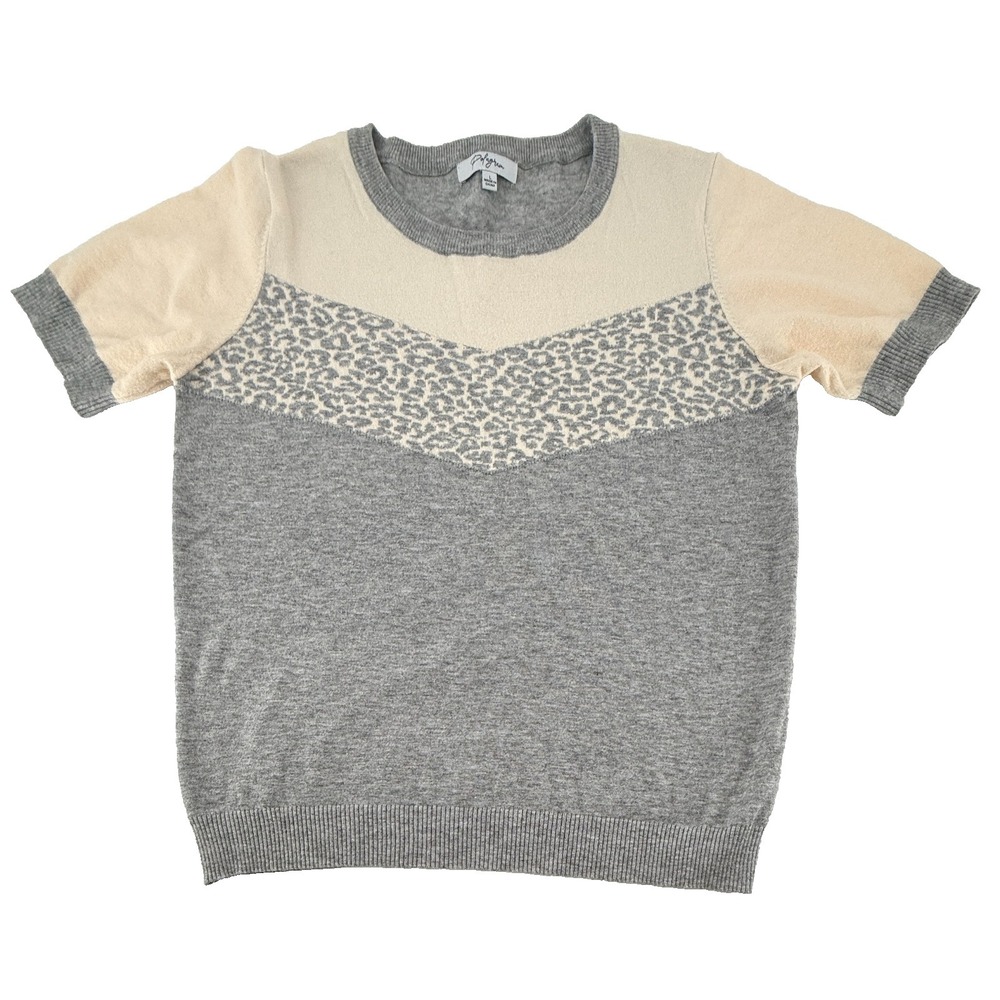 Polagram Womens Large Colorblock Leopard Short Sleeve Sweater Knit